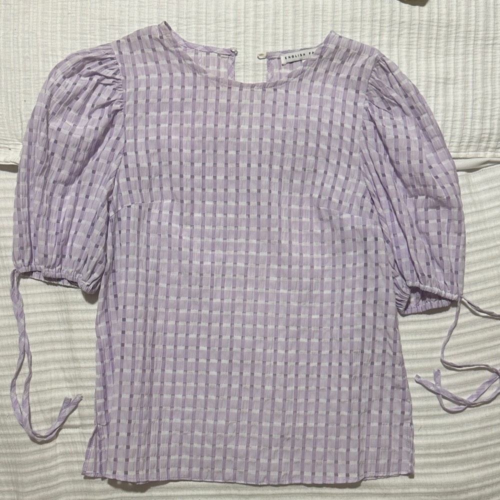 English Factory Lavender Gingham Puff Sleeve Blouse